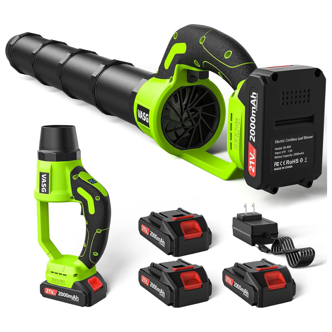 Electric Cordless Leaf Blower 3 x 21V Batteries & Charger Set