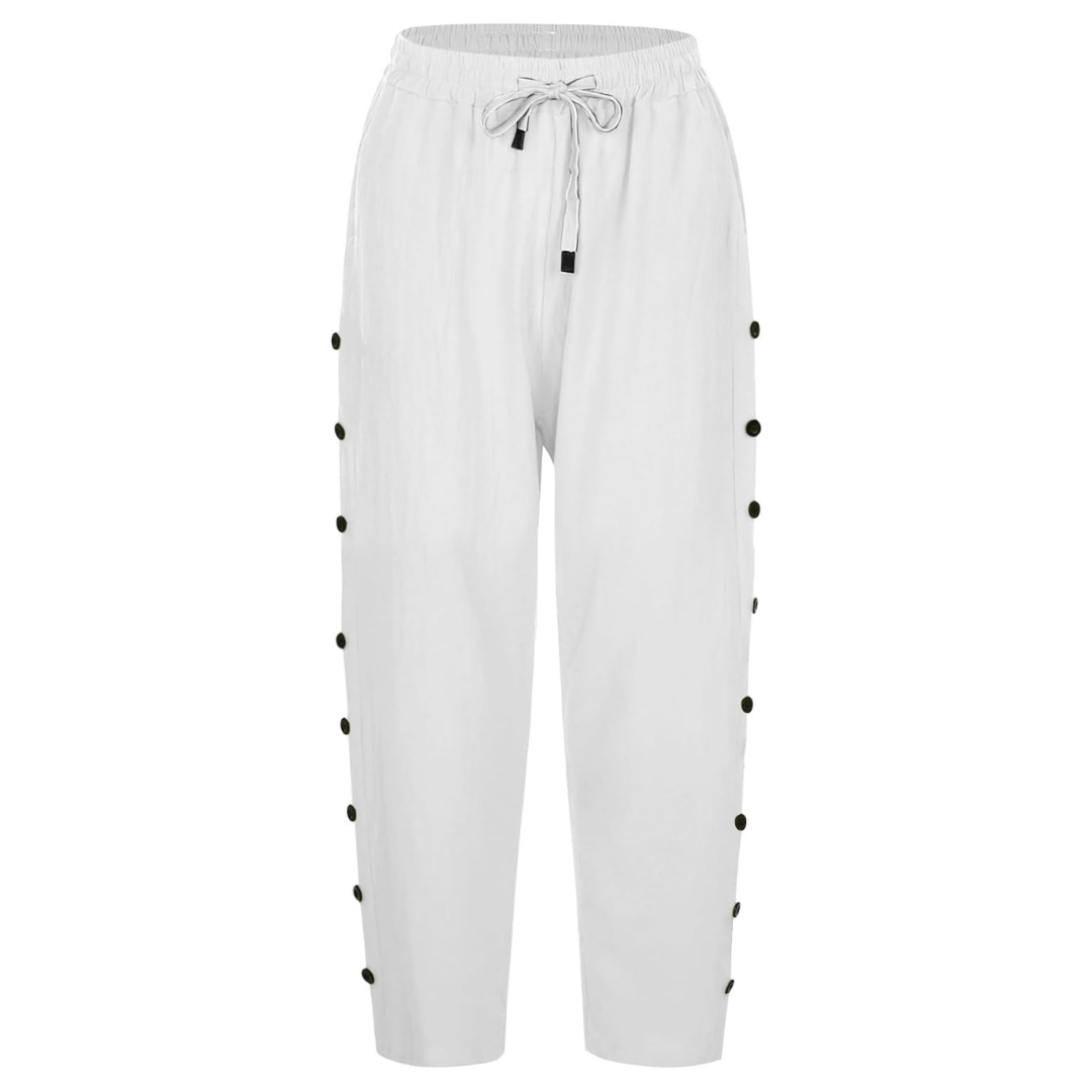 Women's Casual Linen Capri Pants With Pockets