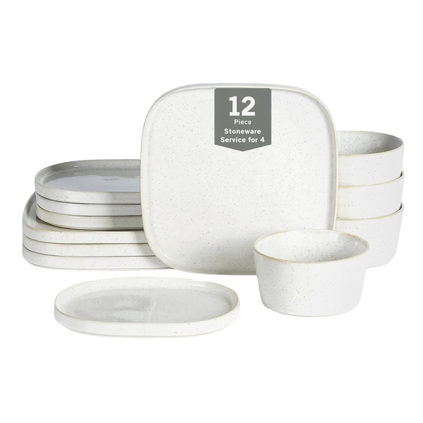 12-Piece Microwave And Dishwasher Safe Dinnerware Plates And Bowls Set