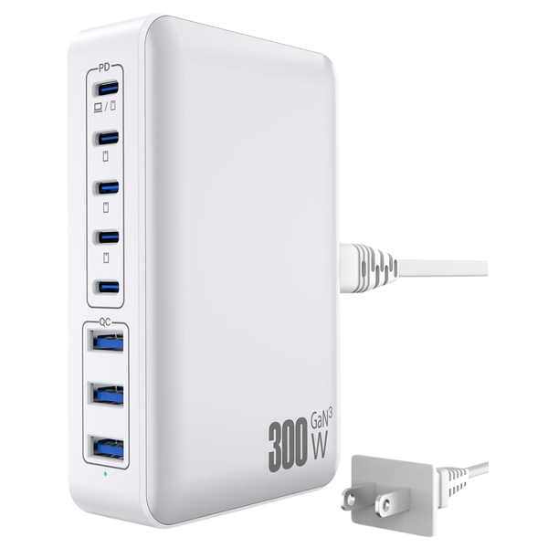 300W Fast GaN 8-Port Multiple USB C Charging Hub