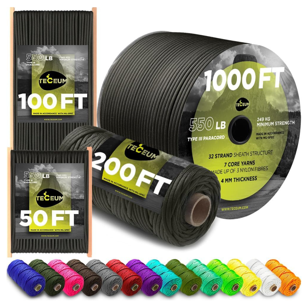 50Ft 5/32" Paracord Rope (45+ Colors)