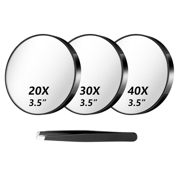 3-Pack Magnifying Mirror Set With Tweezers & Suction Cups
