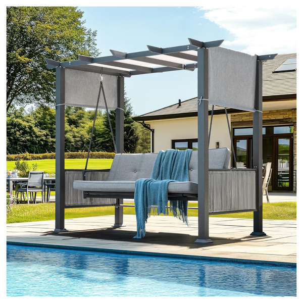 Pamapic 3-Seat Porch Outdoor Hanging Swing Bed Chair With Canopy