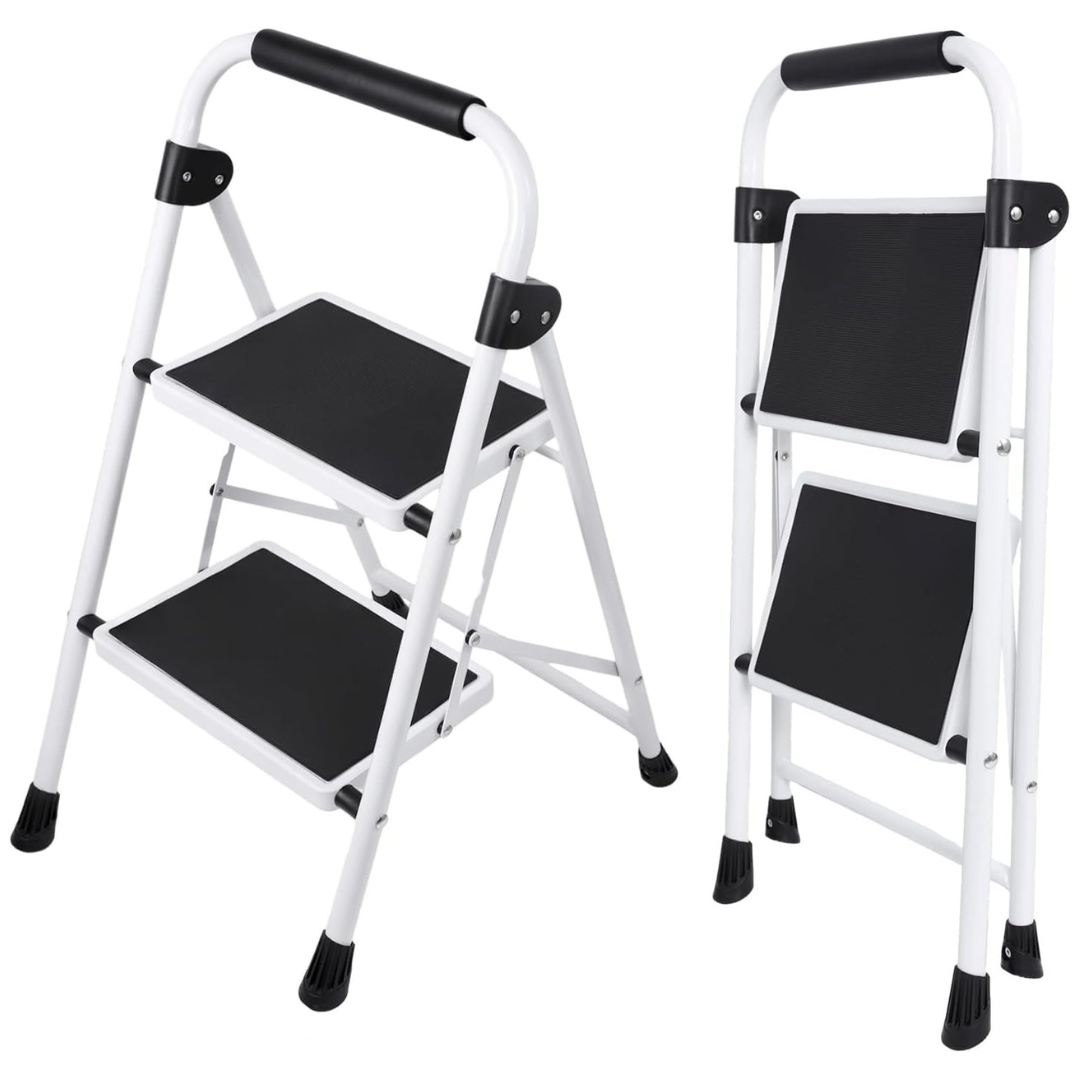 Dumos Portable Heavy-Duty 2-Step Steel Ladder With Handrail