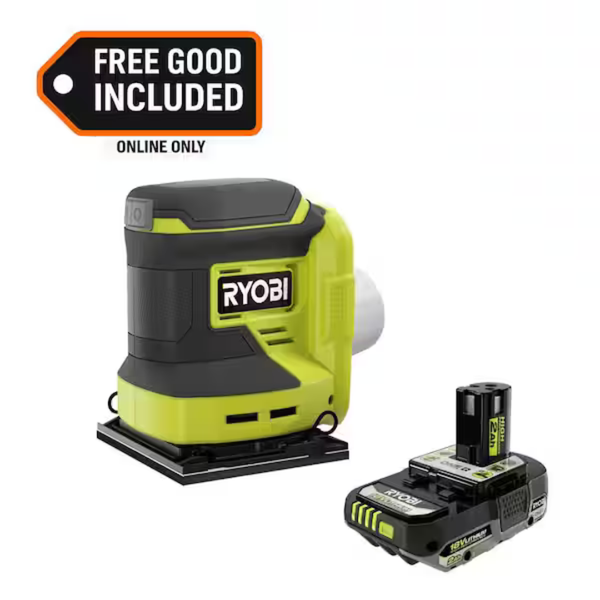 RYOBI ONE+ 18V Cordless 1/4 Sheet Sander With RYOBI ONE+ 18V 2.0 Ah Lithium-Ion Battery