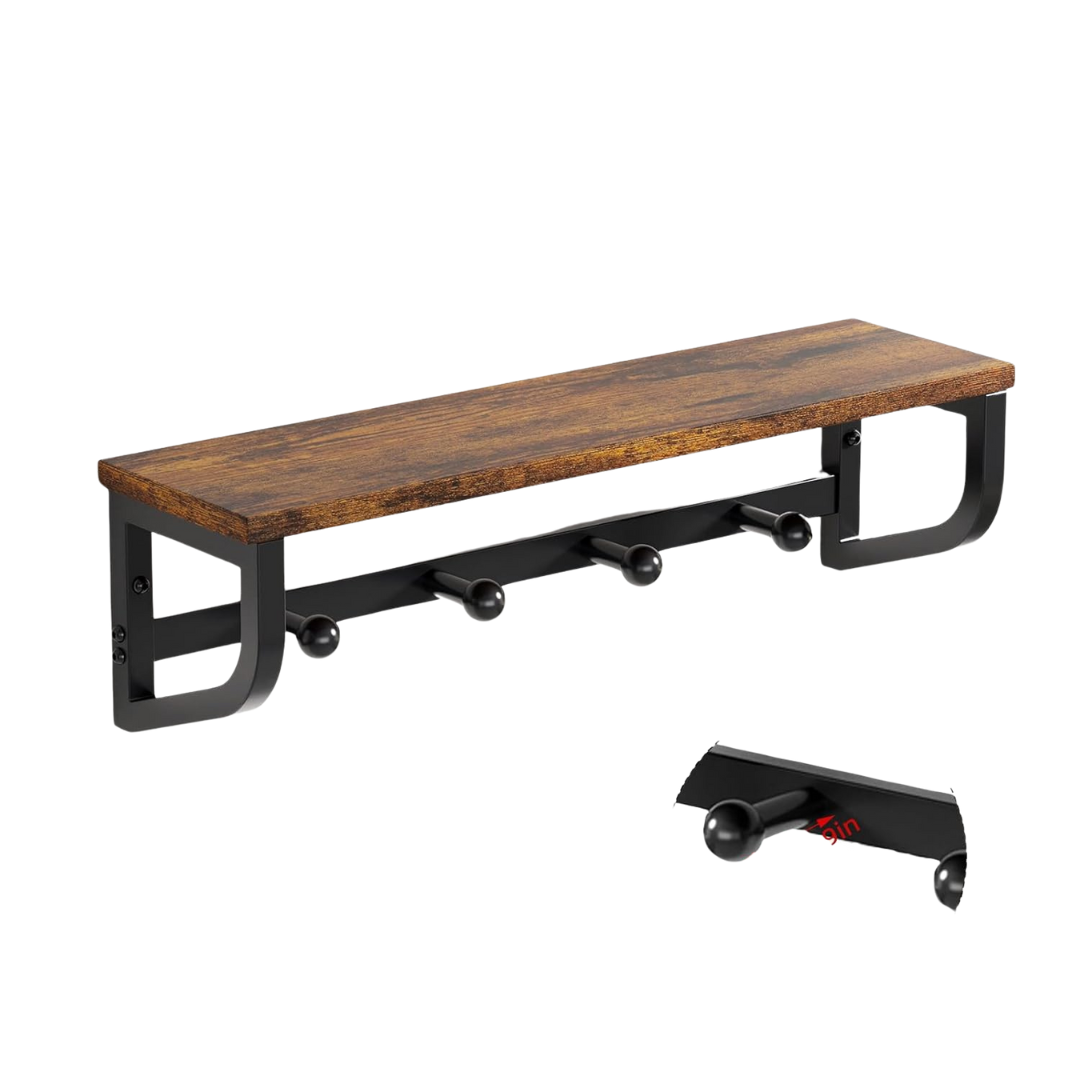 Wall Mount Coat Rack With 4 Hooks And Wood
