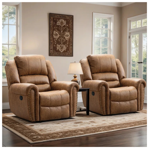2-Piece Classic Wide Oversize Manual Recliner Set W/ Nailhead Trim