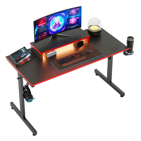 Bestier 42" Gaming Desk With LED Lights & Monitor Stand (Red)