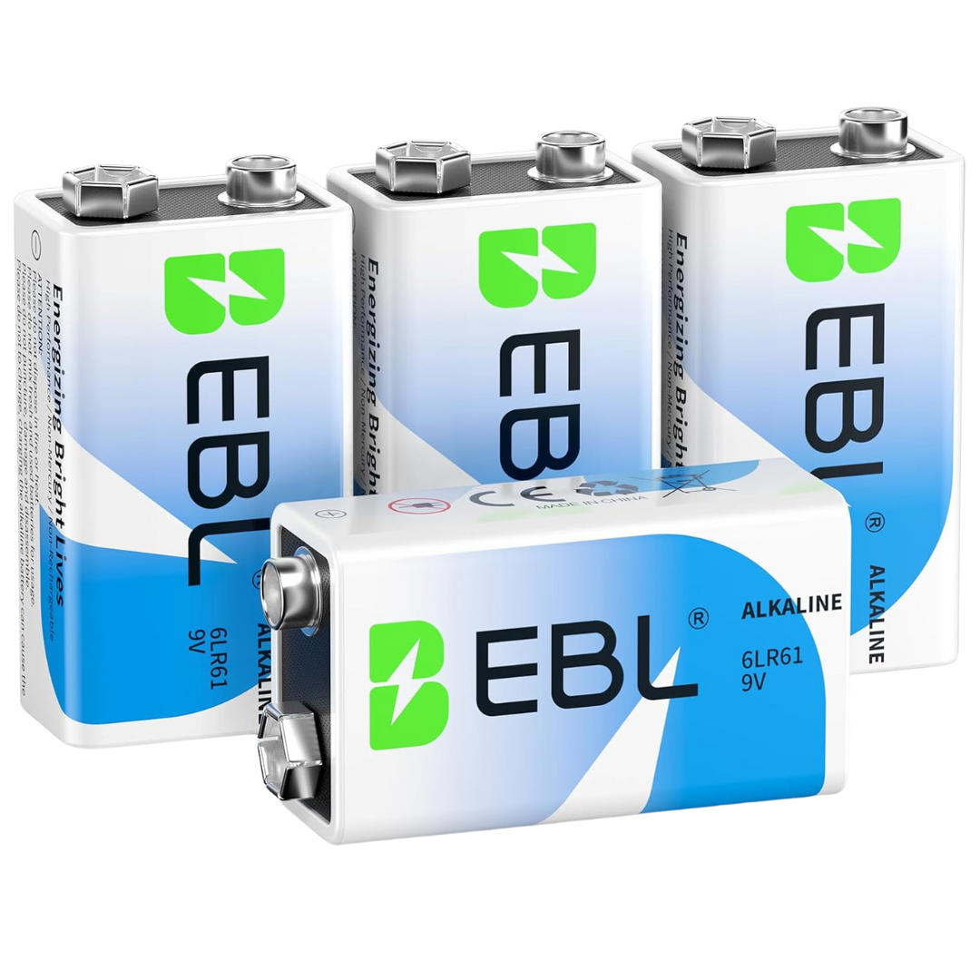4-Pack EBL 9V Long-Lasting Alkaline 9 Volt Batteries