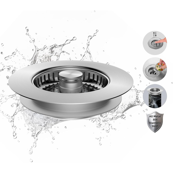 Hibbent All Metal Stainless Steel 3-in-1 Kitchen Sink Drain Strainer