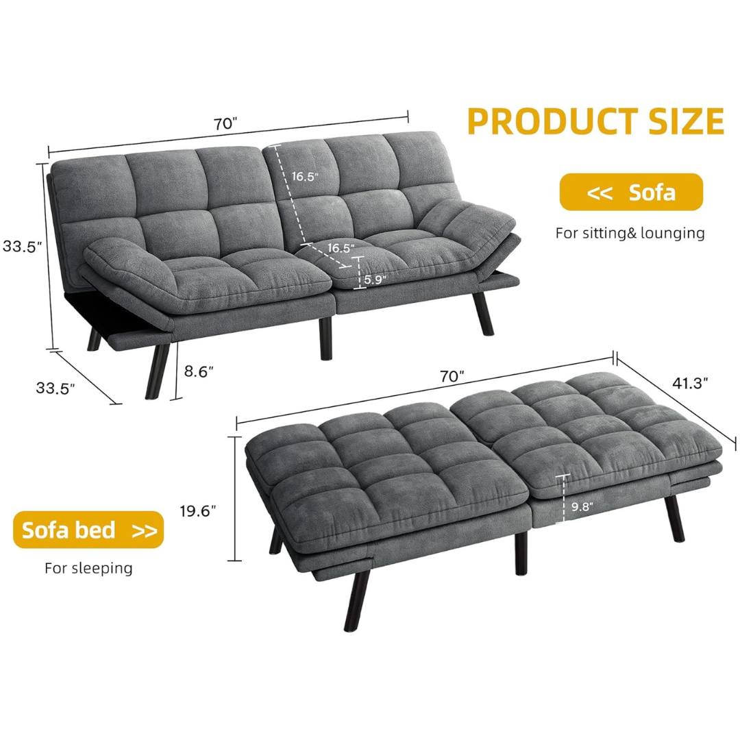 70" Folding Convertible Futon with Adjustable Backrest