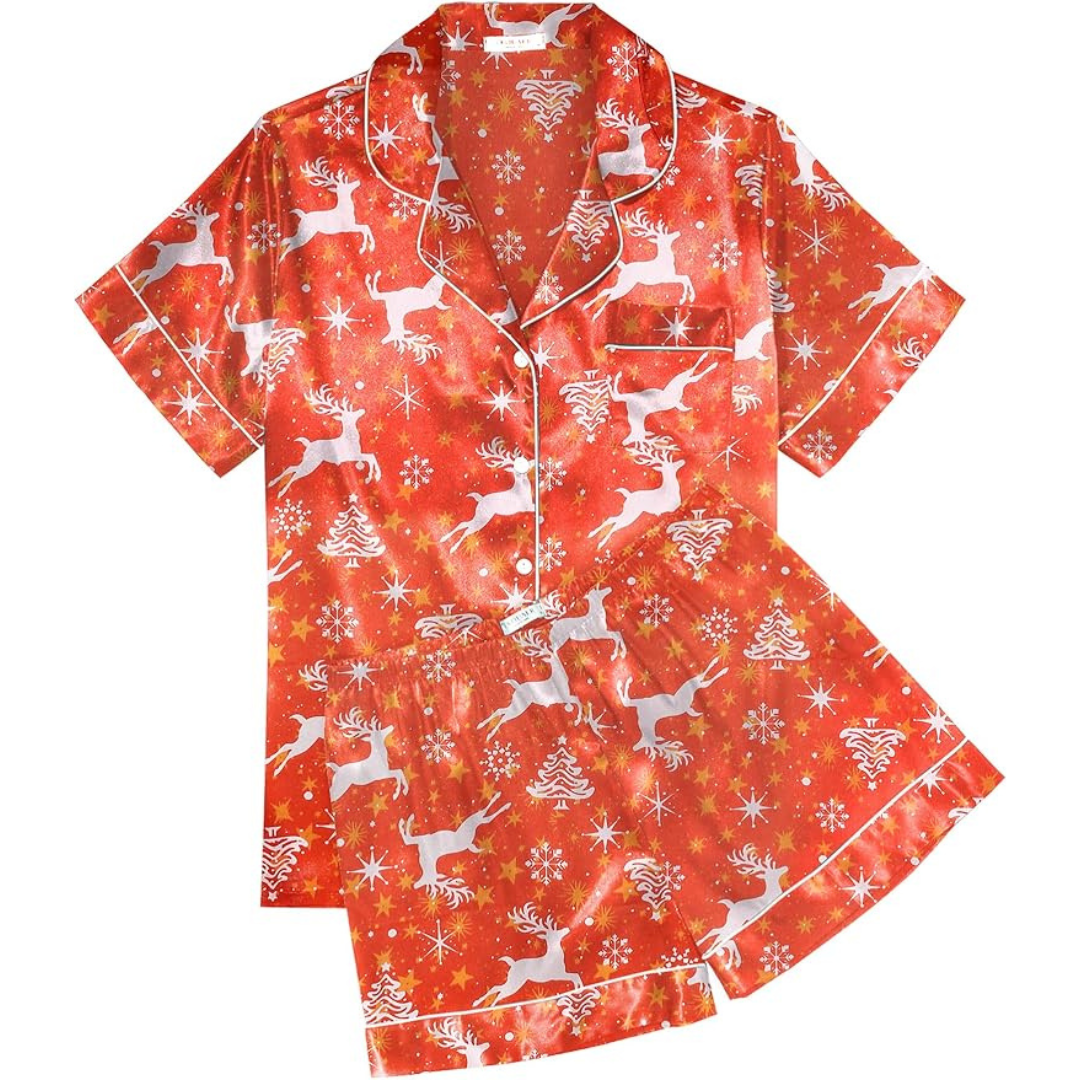 Womens Silk Satin 2-Piece Pajama Set with Shorts