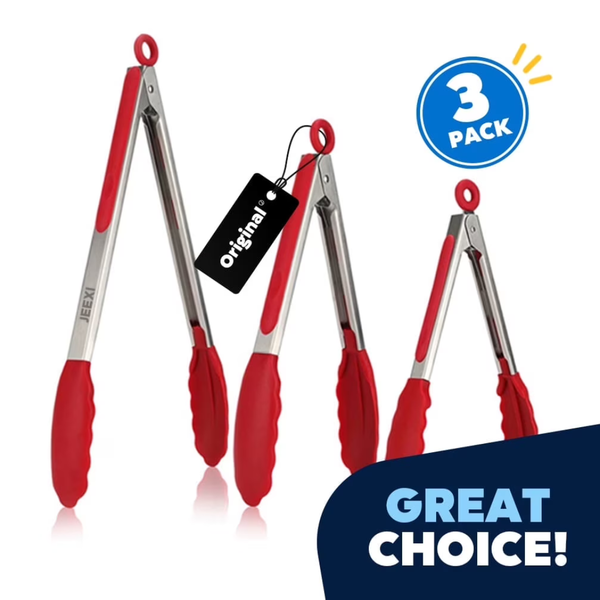 Set of 3 Jeexi Silicone Tips Stainless Steel Kitchen Tongs