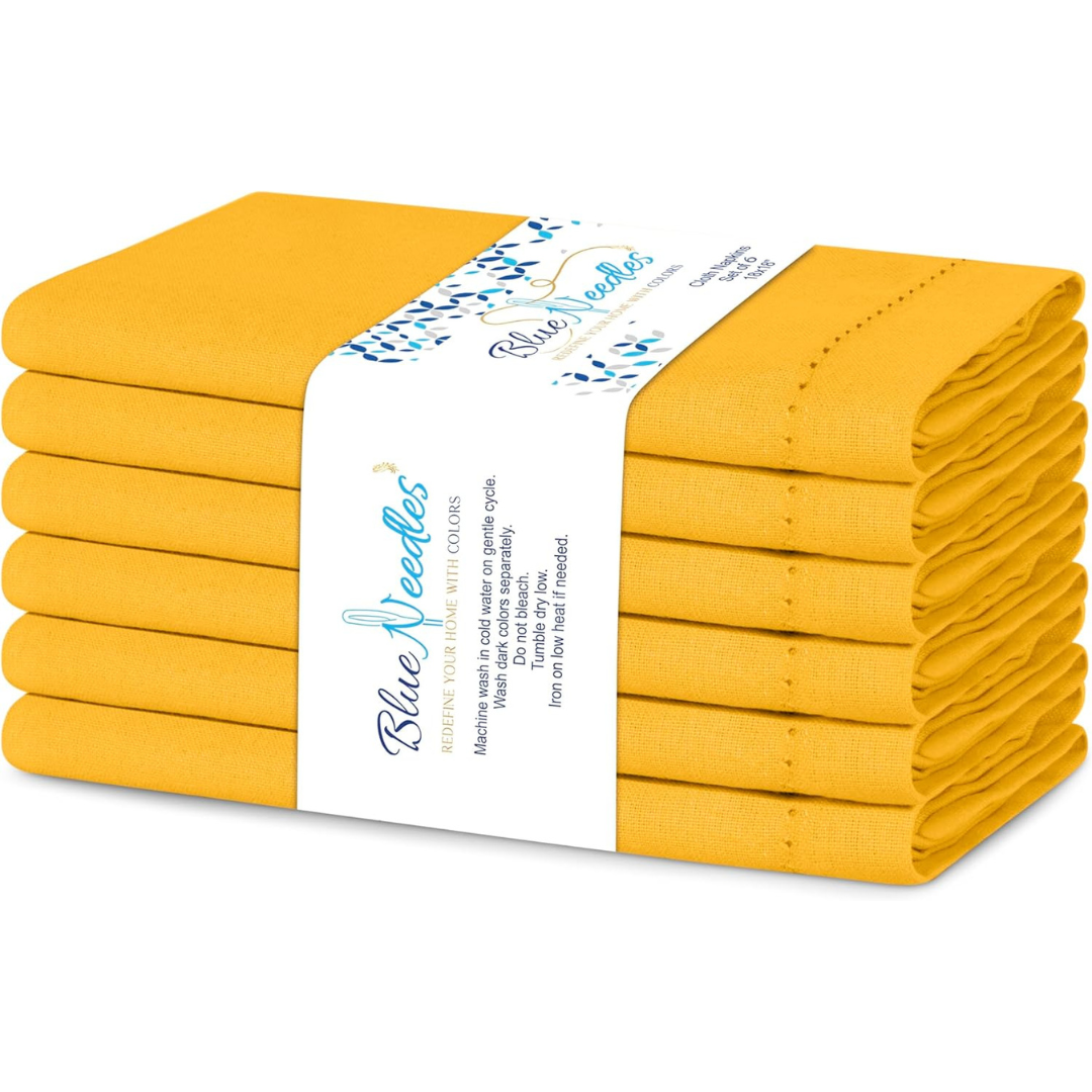 6 Pack 18"x18" Cotton Golden Yellow Cloth Dinner Napkins (Various)