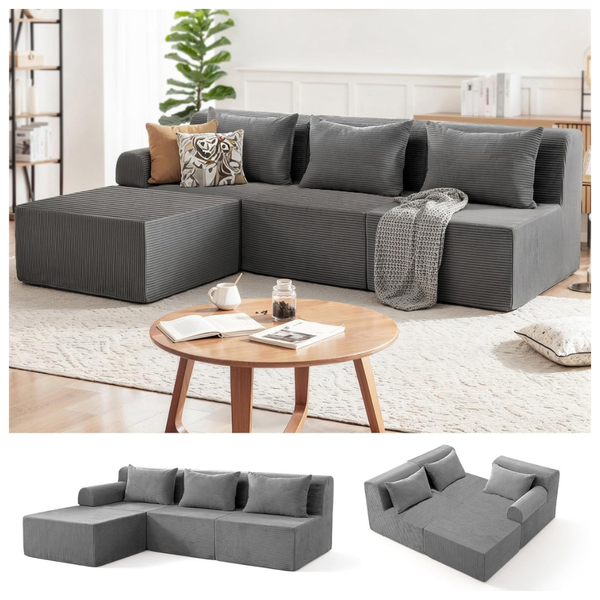 JoyYum 93" Modular Sectional Sofa With L-Shape Chaise (Grey)
