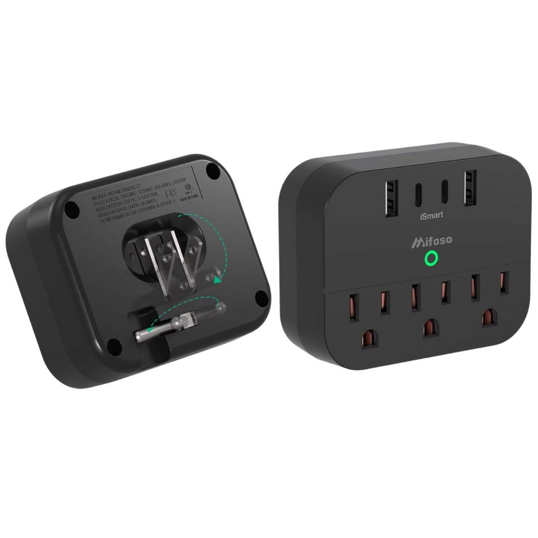 2 Pack Multi Plug Power Strip 15.5W Wall Outlet With Foldable Plug