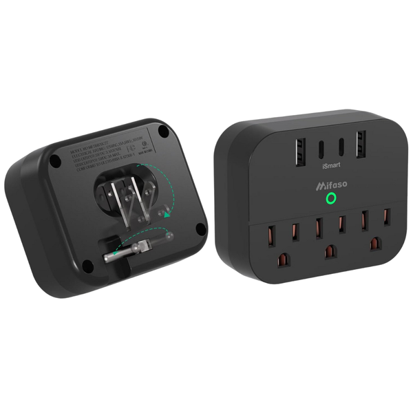 2 Pack Multi Plug Power Strip 15.5W Wall Outlet With Foldable Plug