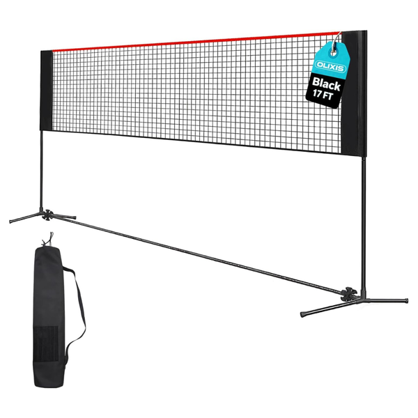 17ft Wide Portable Height Adjustable Badminton Net W/ Carry Bag