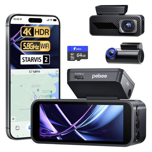 Pelsee P1 Pro 4K Front & 1080P WDR Rear Dash Cam W/ STARVIS 2 Sensor