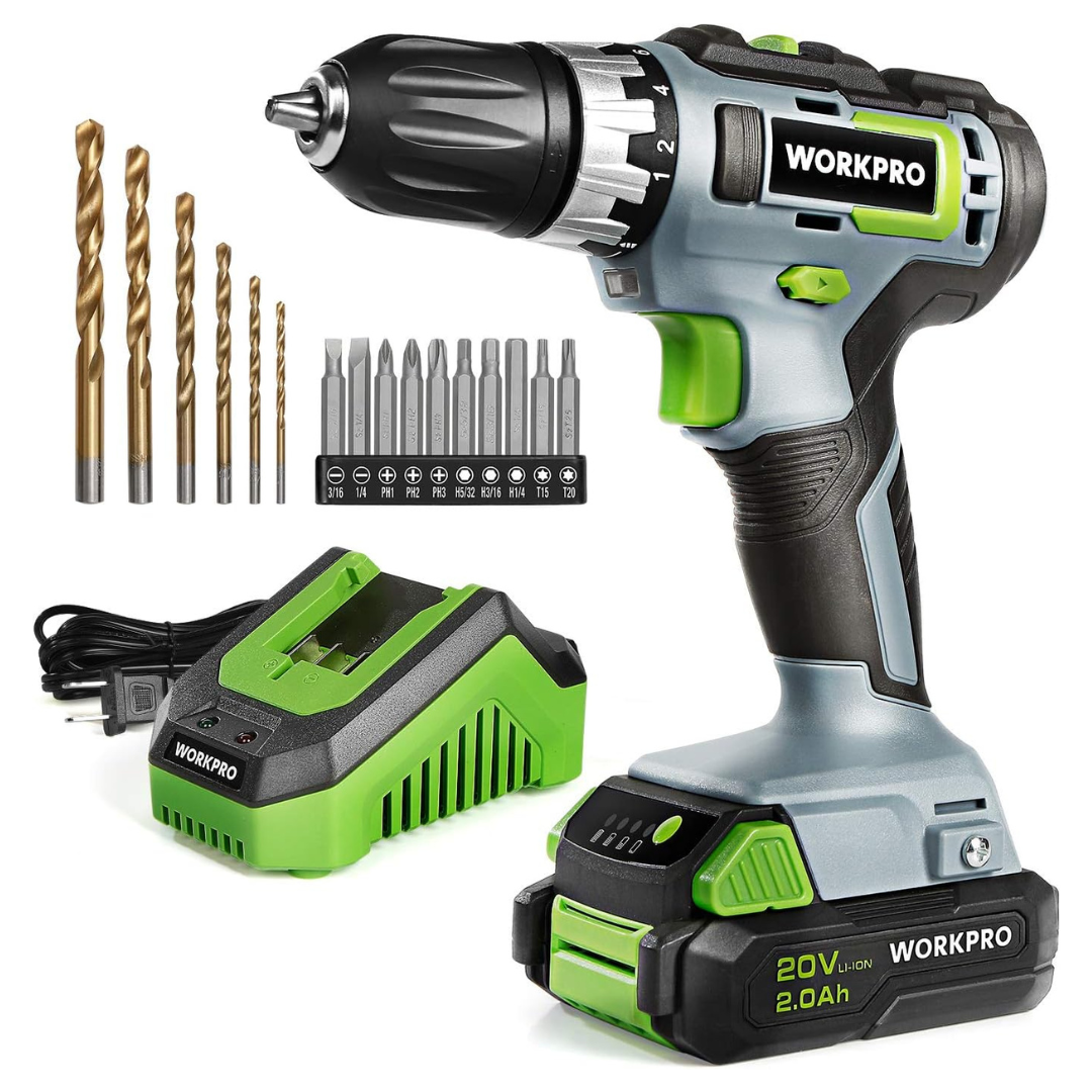 WORKPRO 20V 3/8" Cordless Drill/Driver Kit W/ Battery & 18+2 Torque Setting