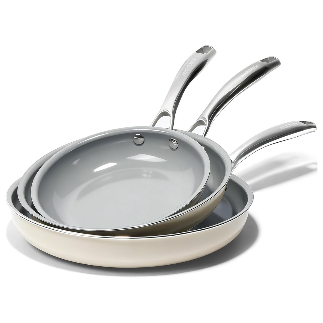 3-Piece Ceramic Nonstick Frying Pan Set W/ Handles (8", 9.5", 11")