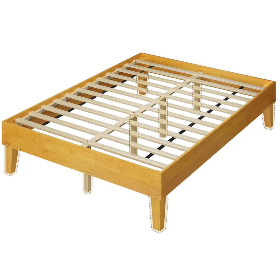 Yaheetech Full Size Natural Solid Wood Platform Bed Frame