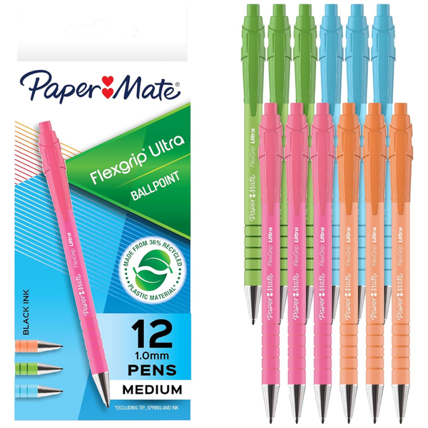 12-Count Paper Mate FlexGrip Ultra 1.0mm Ballpoint Pens