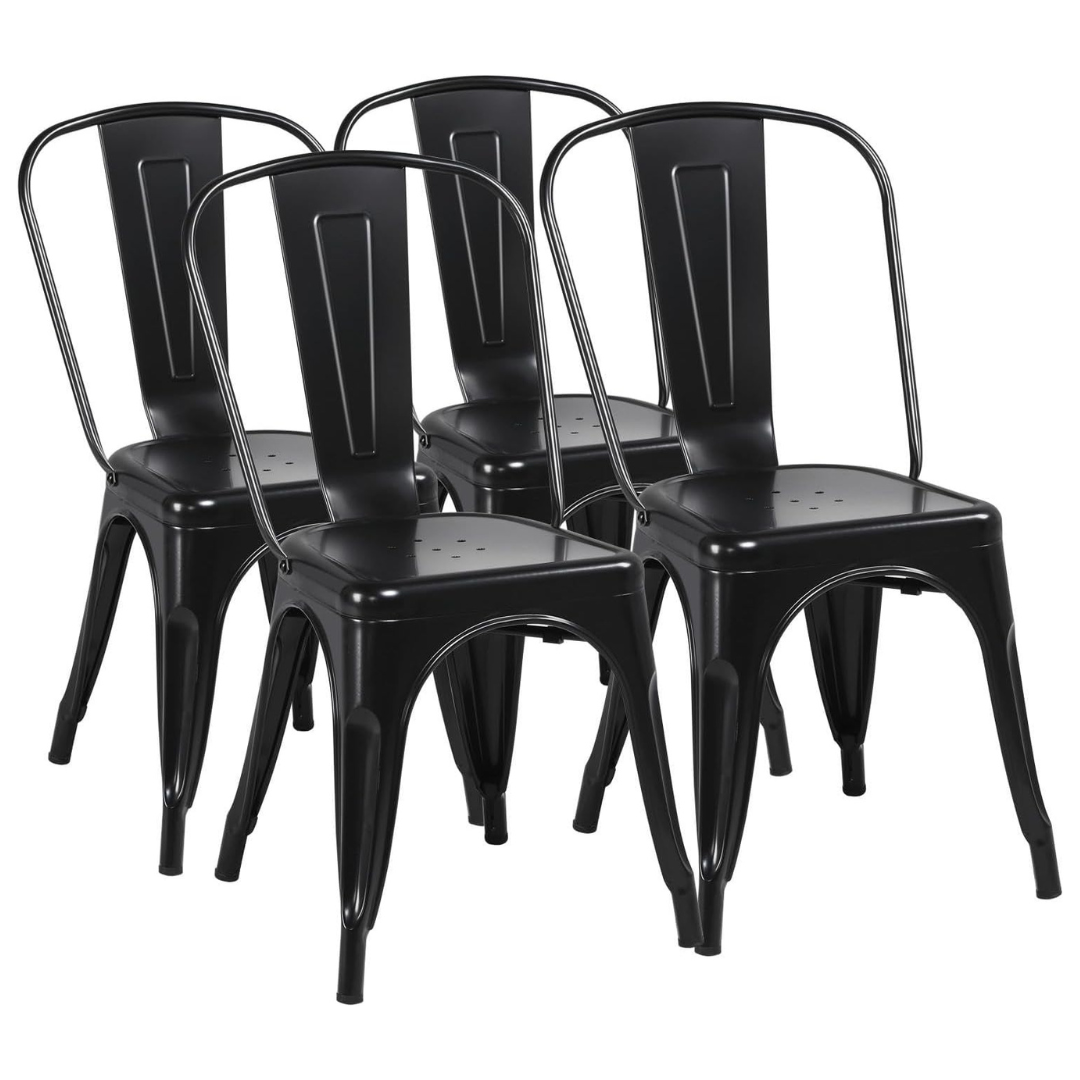 Set of 4 Yaheetech Metal Stackable Dining Chairs with Back