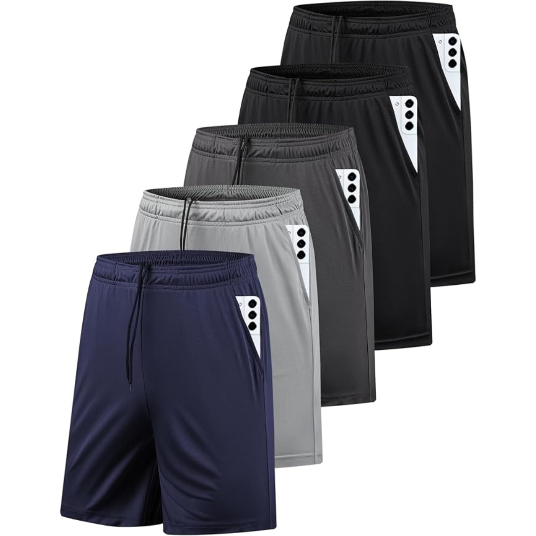 5-Pack Men's Quick Dry Athletic Gym Shorts