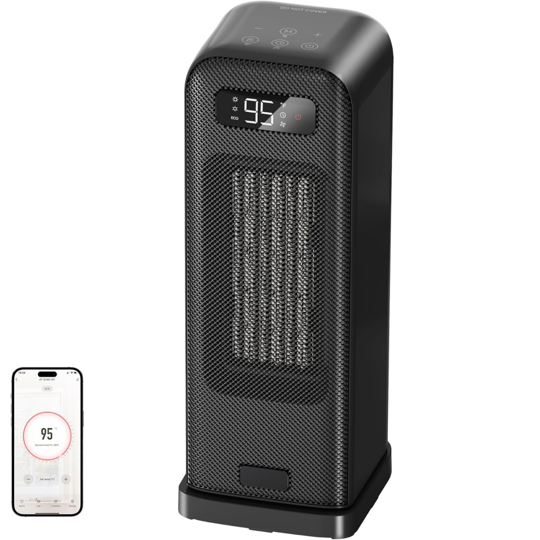 16'' 1500W Portable Smart Space Electric Heater with Thermostat