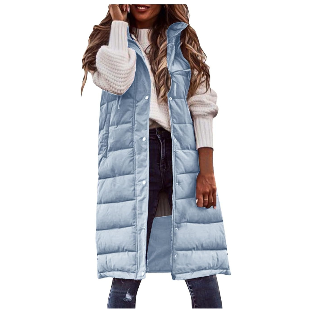 Women's Lightweight Long Sleeveless Quilted Puffer Jacket