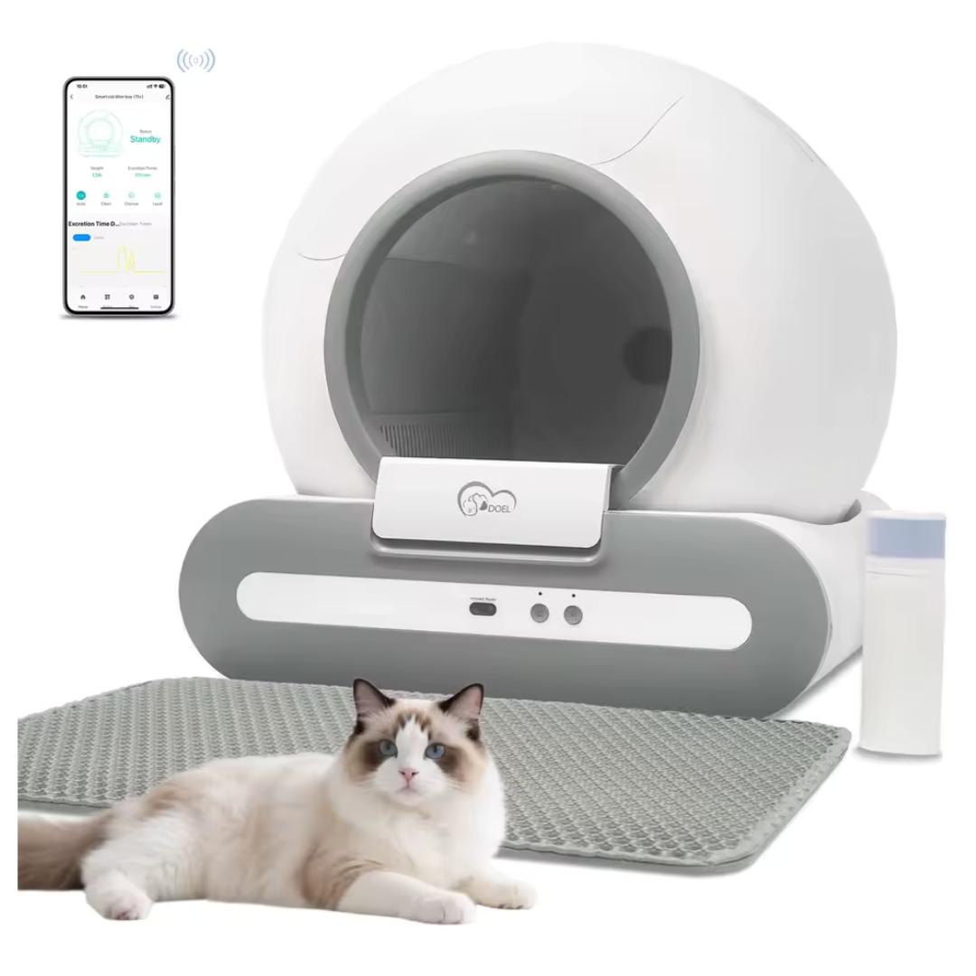 Doel 65L Self-Cleaning Cat Litter Box With Mat & Trash Bags