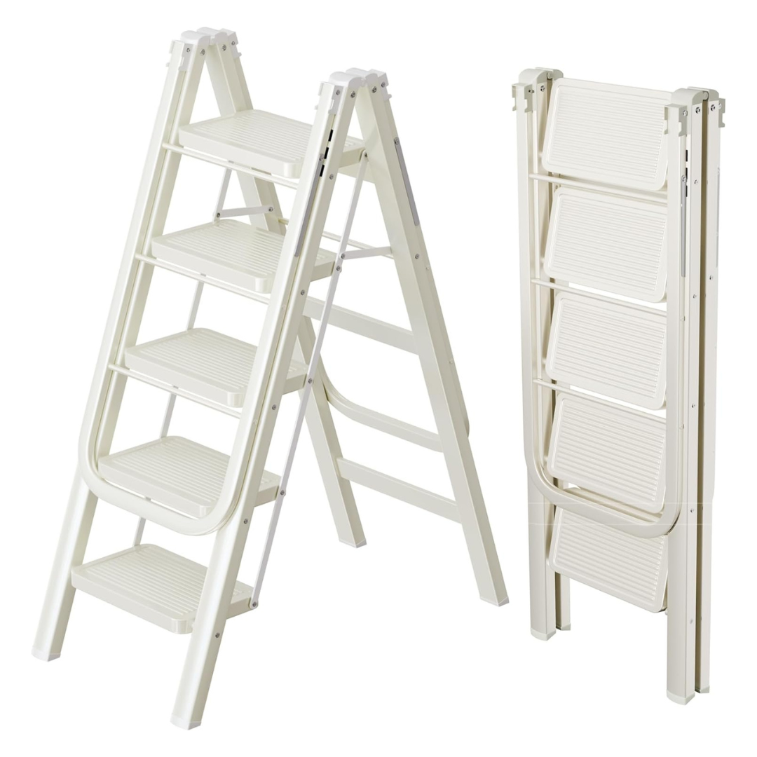 5-Step Folding Ladder With Floor Standing Shoe Rack