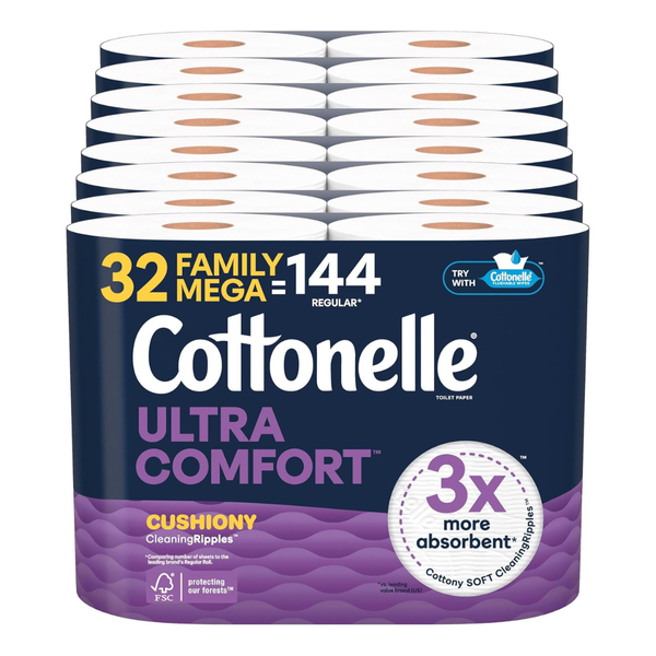 32-Pack (296-Sheets) Cottonelle Toilet Paper Family Mega Rolls