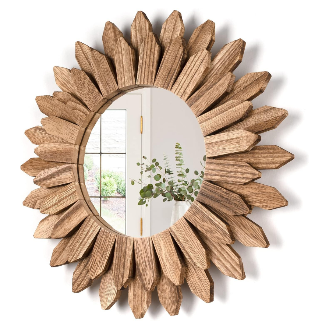 12" Rustic Two Layer Wood Boho Stylish Wall Mirror