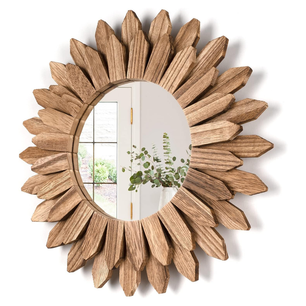 12" Rustic Two Layer Wood Boho Stylish Wall Mirror