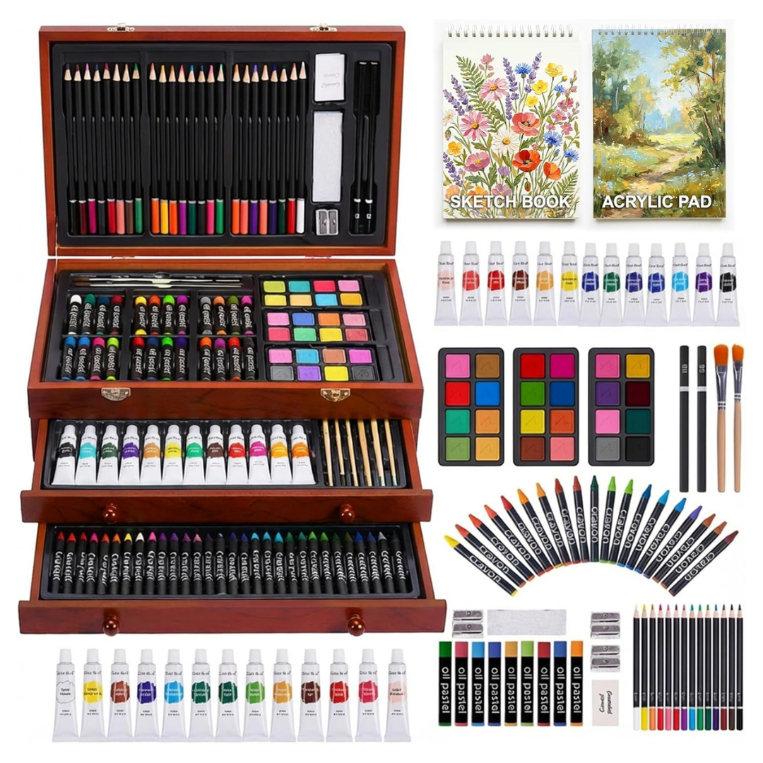 175-Pack Deluxe Drawing Painting Kit With 2 Drawing Pads