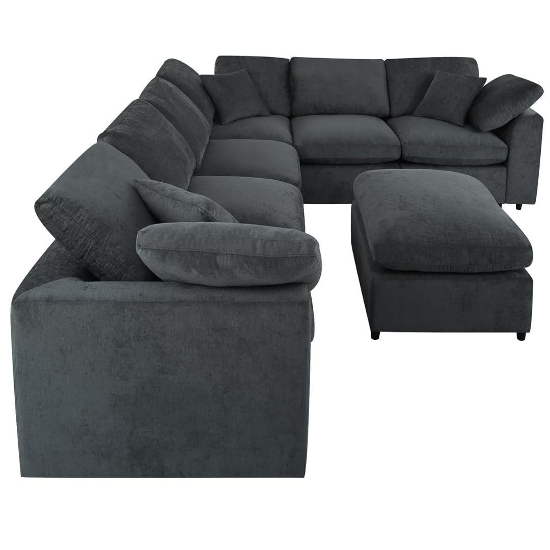 Modern L-Shaped Modular Sectional Sofa With Ottoman