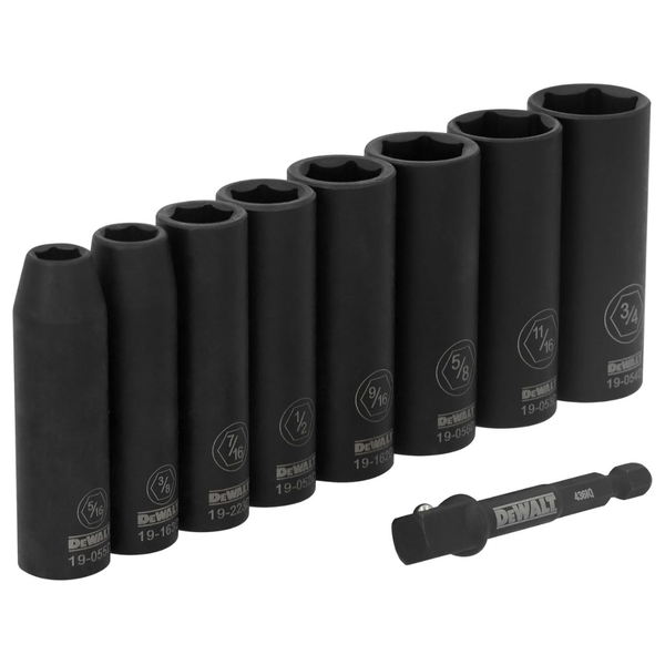 9-Piece DEWALT 3/8 Drive Standard SAE Deep Socket Set