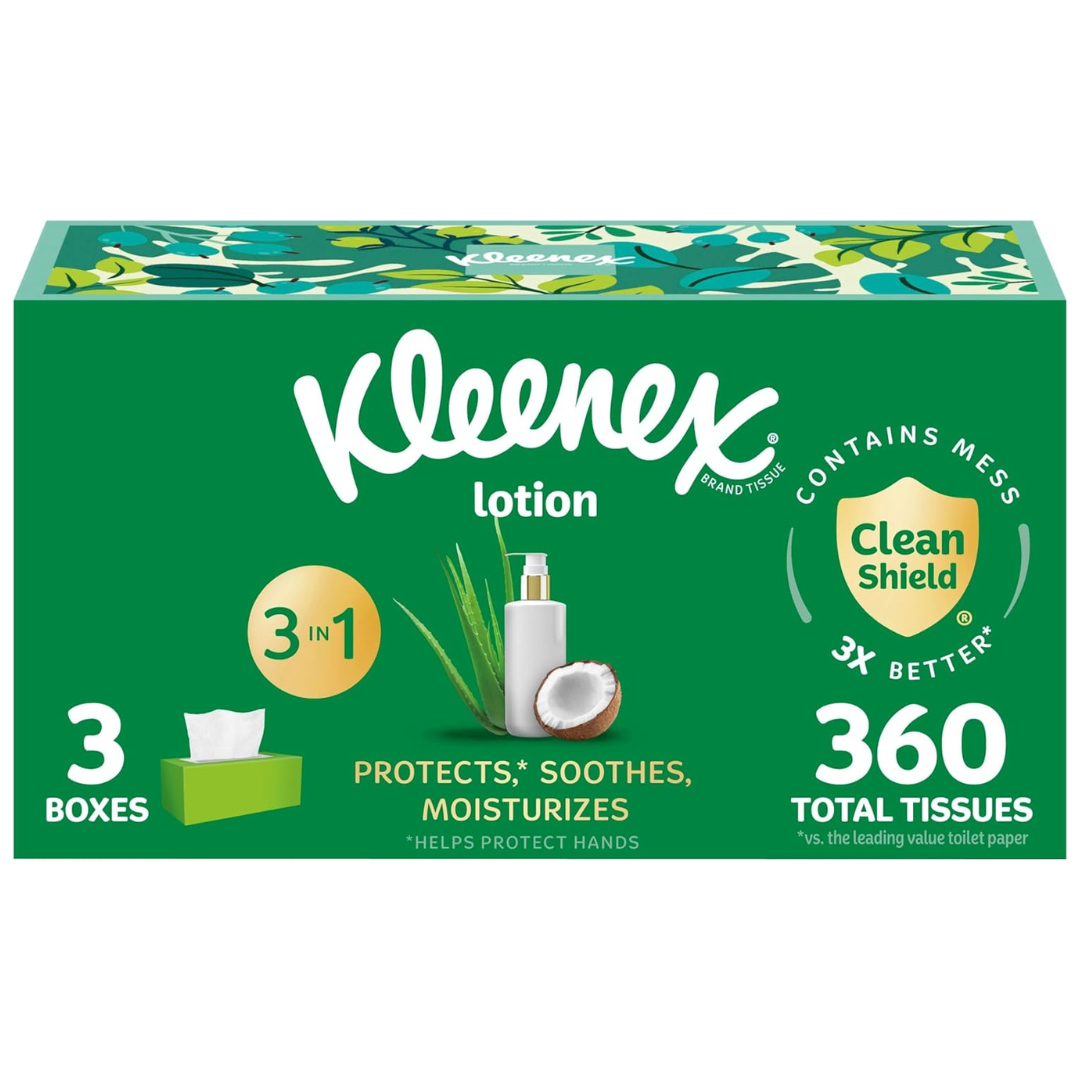 360-Count (3x 120ct) Kleenex 3-In-1 Soothing Lotion Facial Tissues Box