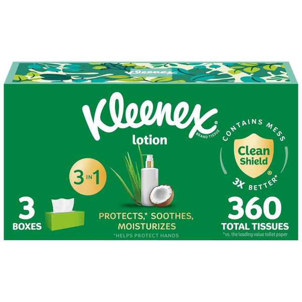360-Count (3x 120ct) Kleenex 3-In-1 Soothing Lotion Facial Tissues Box