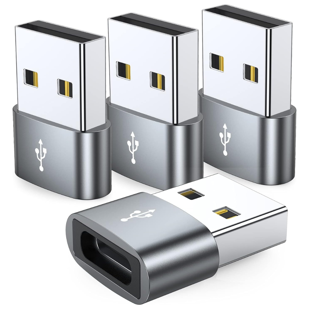 4-Pack USB-C To USB-A Charger Cable Converter