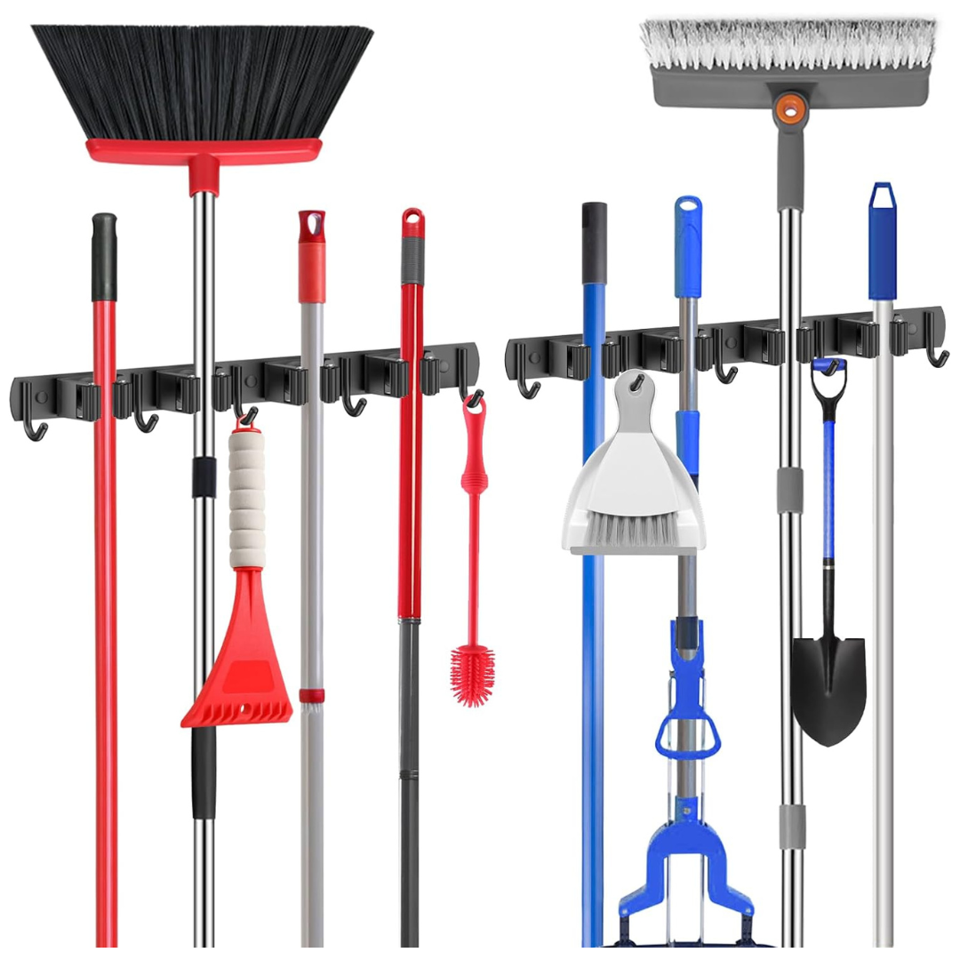 2-Pack Stainless Steel Self-Adhesive Wall Mount Mop & Broom Holder