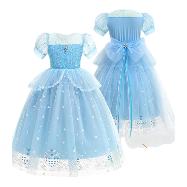 Girls Princess Costume Set W/ Crown, Magic Wand & Trailing Bow