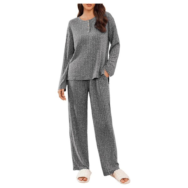 Ekouaer Women's Long Sleeve Ribbed Knit Lounge Set (Various)