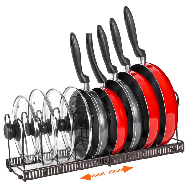 Expandable Pot & Pan Holder Rack Organizer W/ 10 Adjustable Compartment