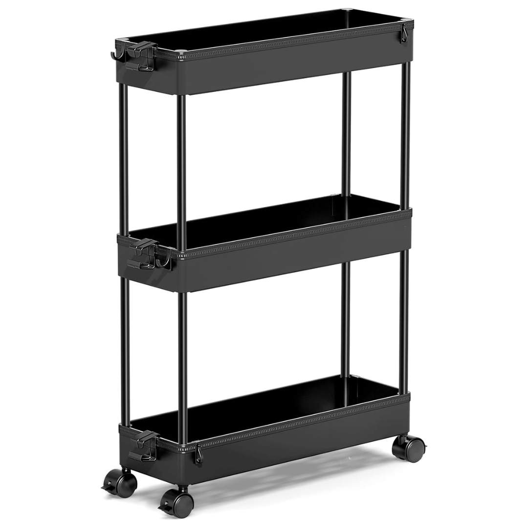 Spacekeeper 3 Tier Mobile Shelving Unit Slim Rolling Utility Cart
