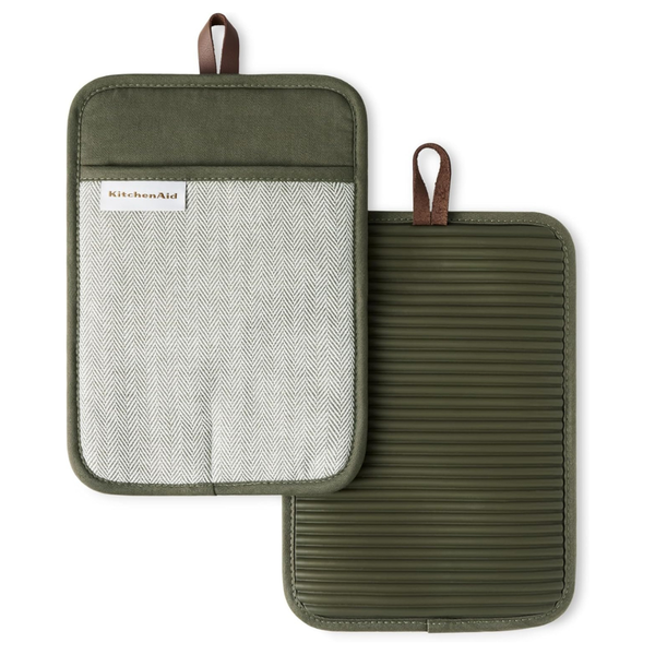 2-Pack KitchenAid Evergreen Ribbed Soft Silicone Pot Holders