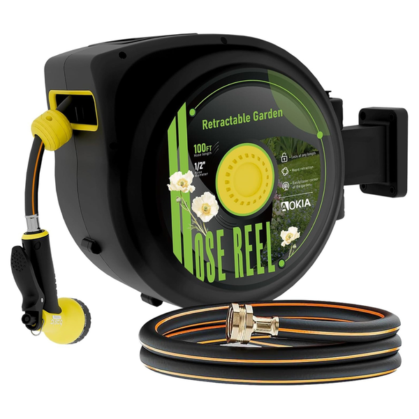 1/2'' x 100ft Wall-Mounted Heavy Retractable Garden Hose Reel