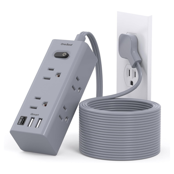 One Beat Flat Plug Power Strip Surge Protector W/15FT Long Cord